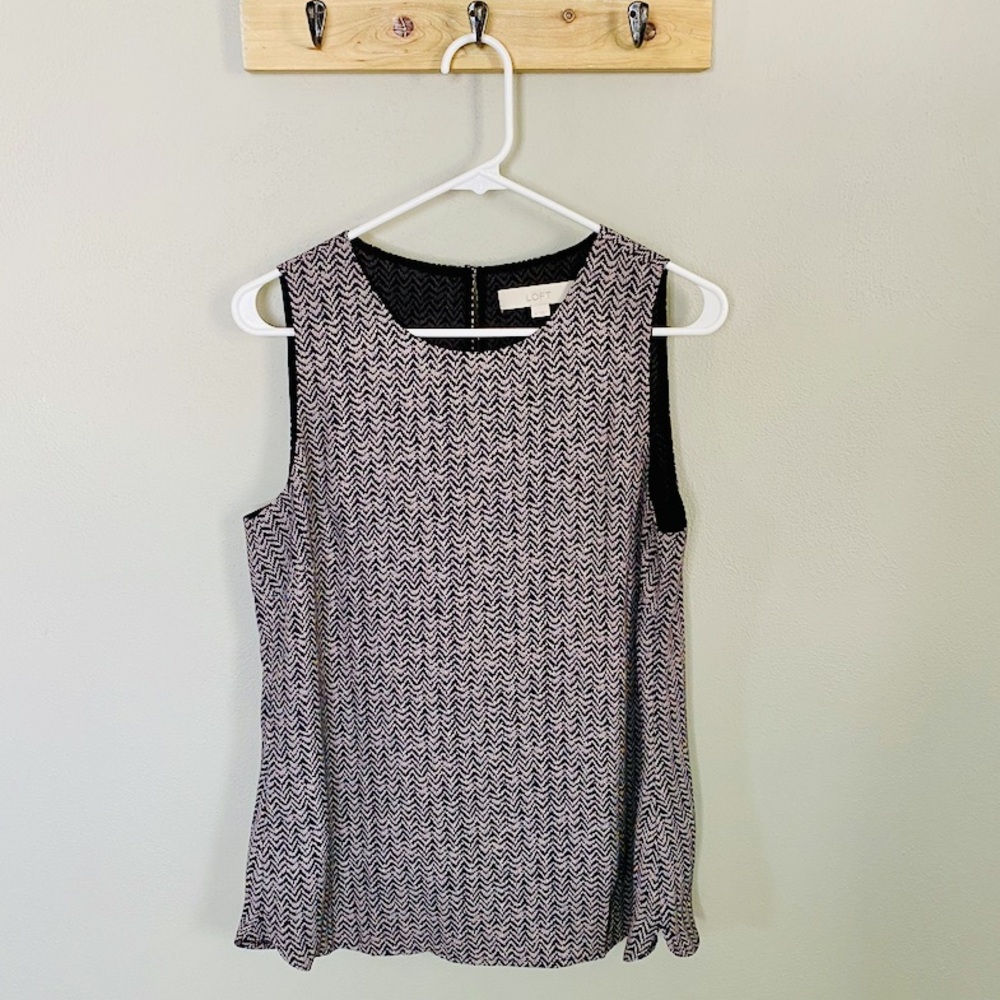 LOFT Women’s Black White Printed Tank Top Blouse M